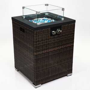 Propane Gas Square Fire Pit, Tile Tabletop With Beautiful Wicker Base For Outside