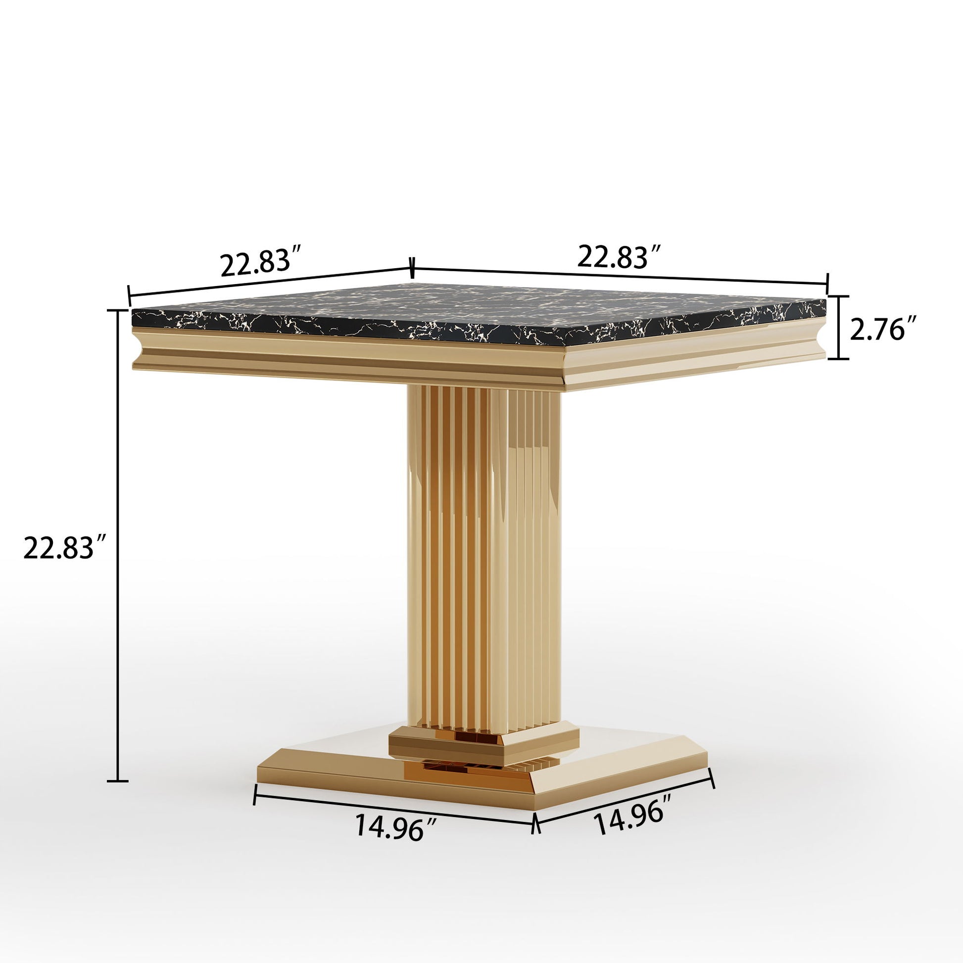 Marble Printed Rectangular End Table With Stainless Steel Legs - Gold / Black