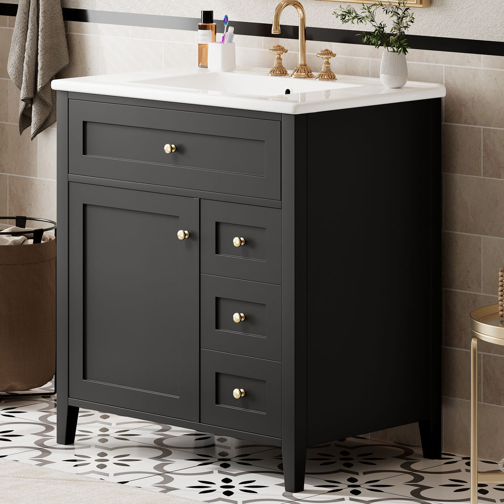 Bathroom Vanity With Sink, 3 Drawers And Adjustable Shelf