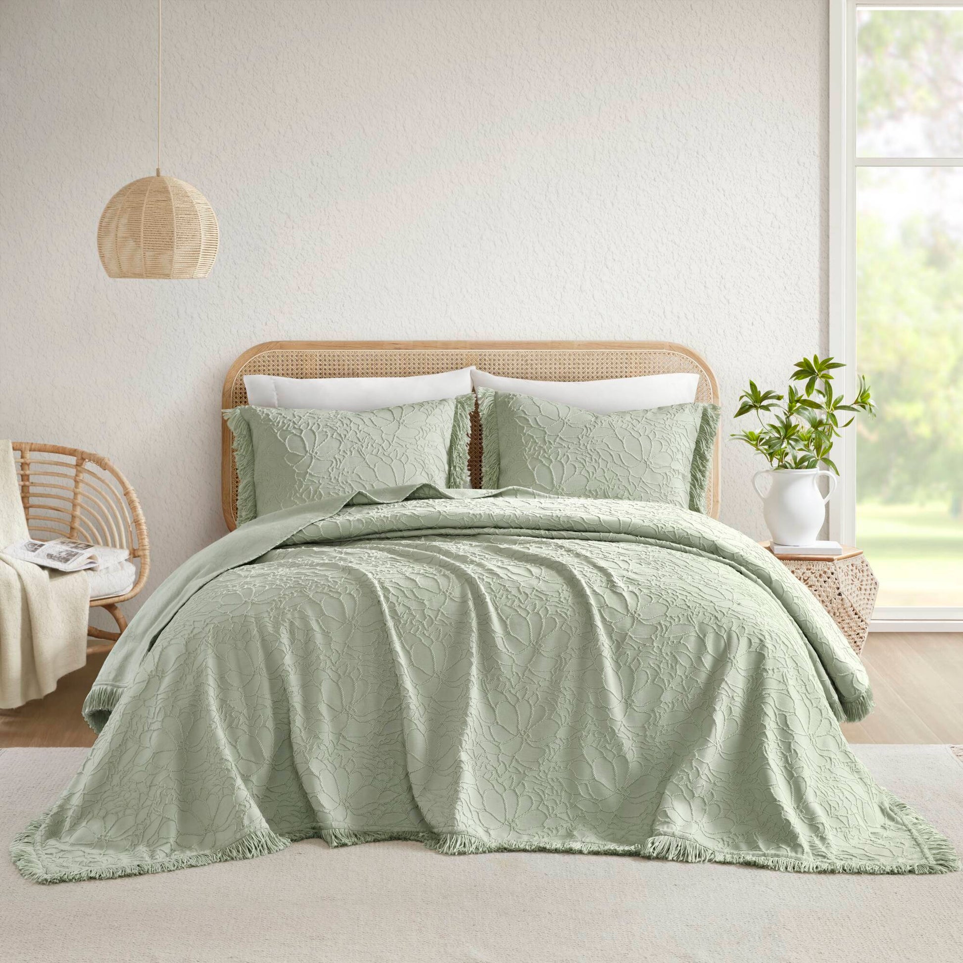 Willow - 3 Piece Queen Bedspread Set - Sage