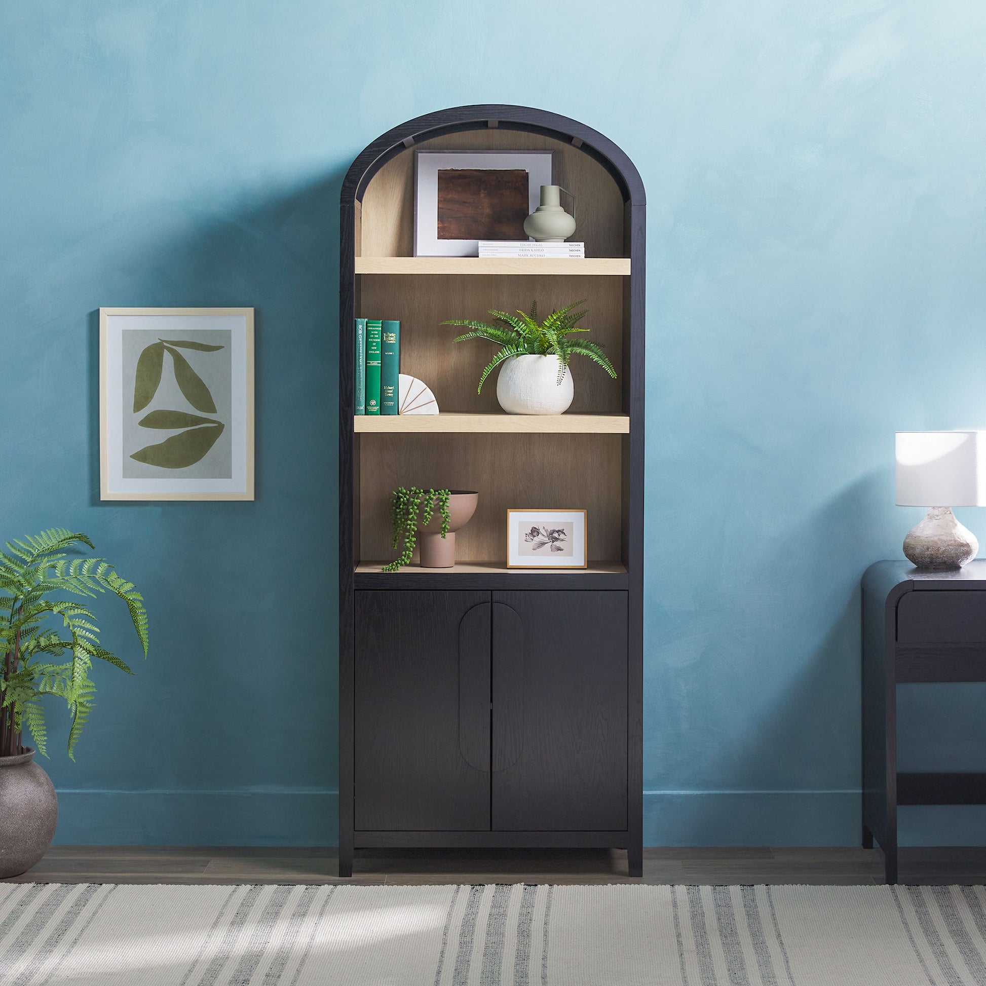 Modern 3 Shelf Open Arched Bookcase Cabinet