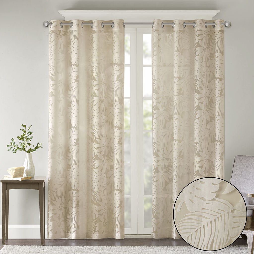 Leilani - 63" Palm Leaf Burnout Window Sheer - Natural