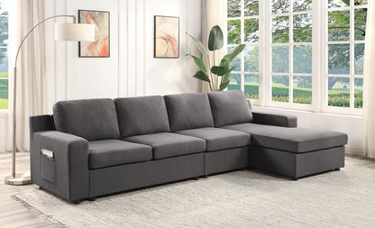 Waylon - 4 Seater Linen Sectional Sofa Chaise With Pocket - Gray