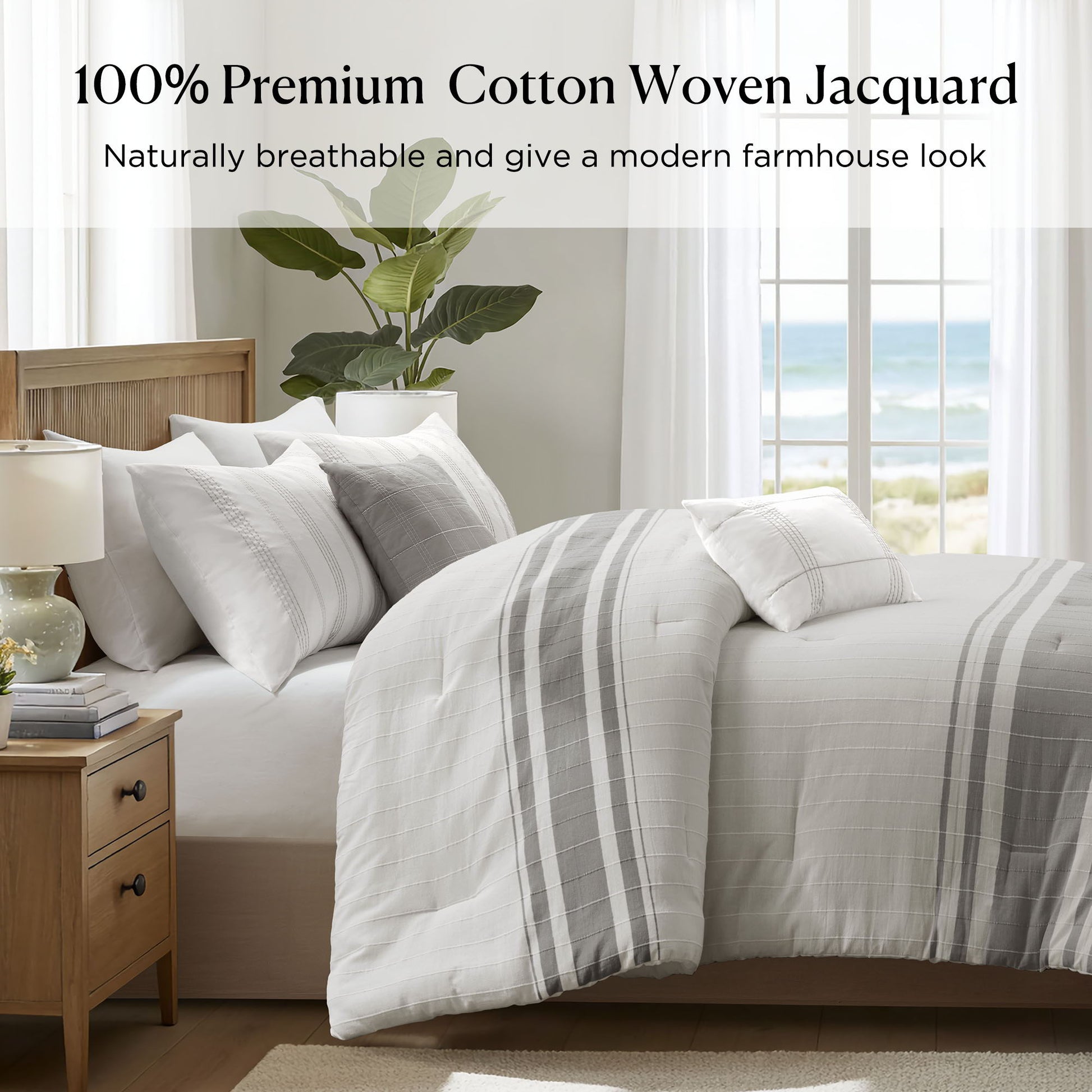 Morgan - California King 6 Piece Oversized Comforter Set - White / Gray