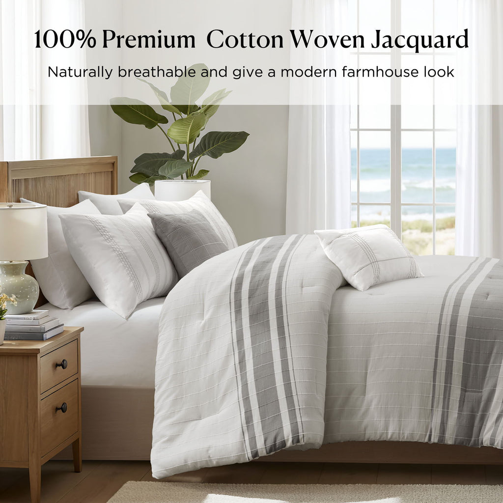 Morgan - Queen 6 Piece Oversized Comforter Set - White / Gray