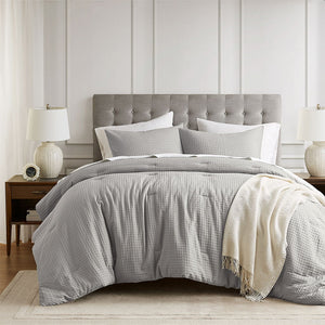 Mina - Full/Queen Waffle Weave Textured Comforter Set - Light Gray
