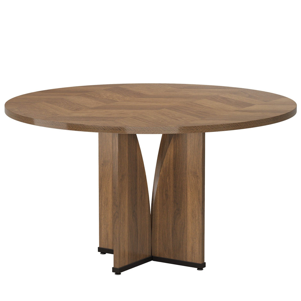 Round Conference Table With X Base - Dark Brown