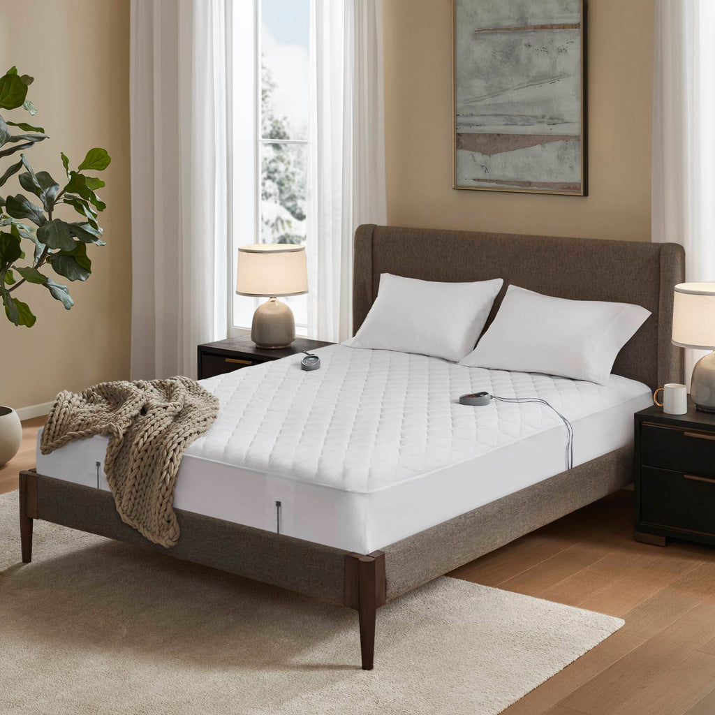 Cotton - King Cotton Deep Pocket Heated Mattress Pad-20 Heat Settings - White