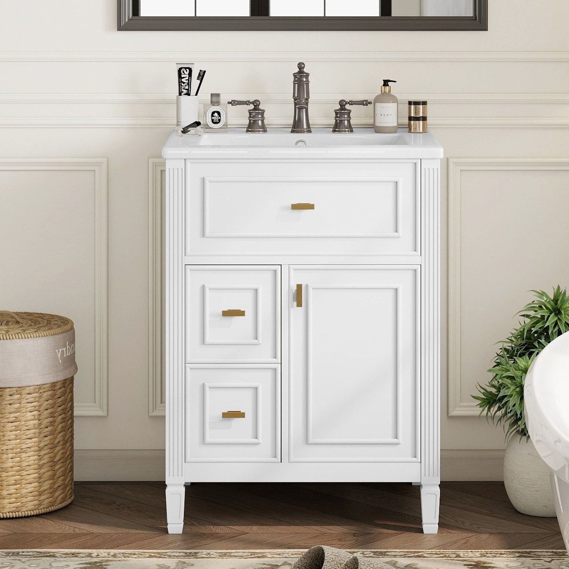 Bathroom Vanity With Sink, Flip Drawer, 2 Drawers, Adjustable Shelf
