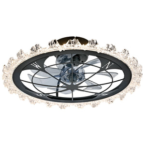 Caged Ceiling Fan With Remote Controlled Dimmable LED Lights, Flush Mount Fan, Low Profile Design - Matte Black