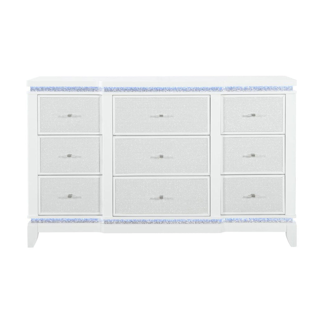 Adalid - Dresser With LED Light And Glittered Drawer Fronts - White
