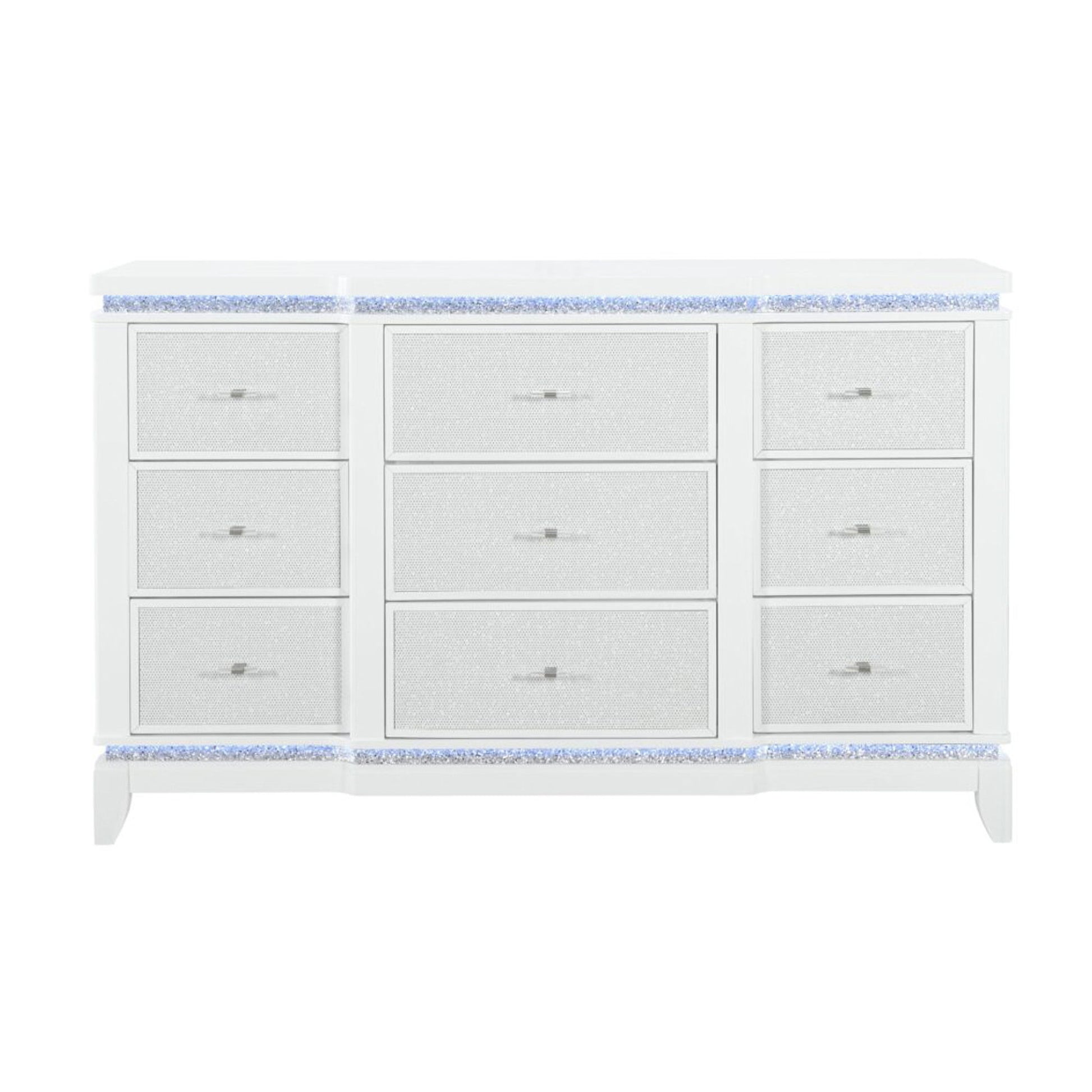 Adalid - Dresser With LED Light And Glittered Drawer Fronts - White