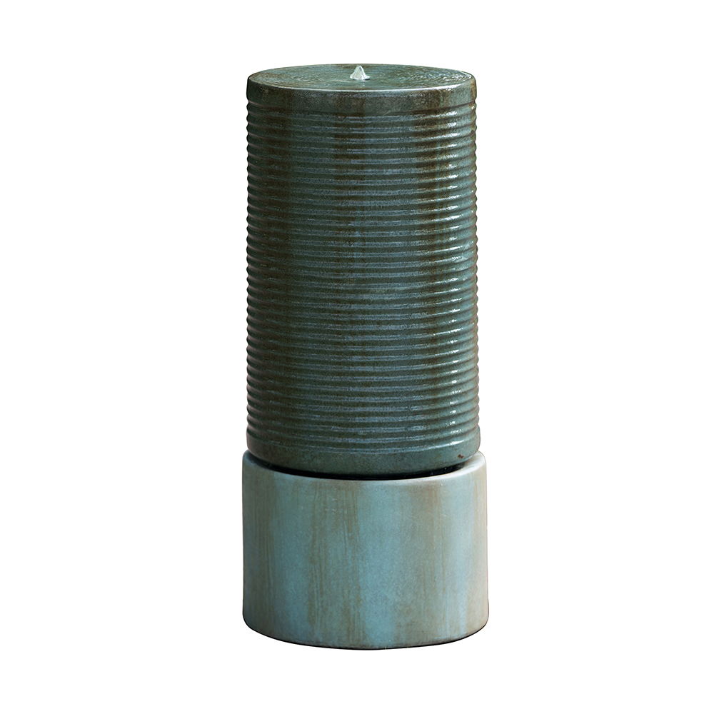 Large Modern Cylinder Ribbed Tower Water Fountain, Contemporary Outdoor Bird Bath