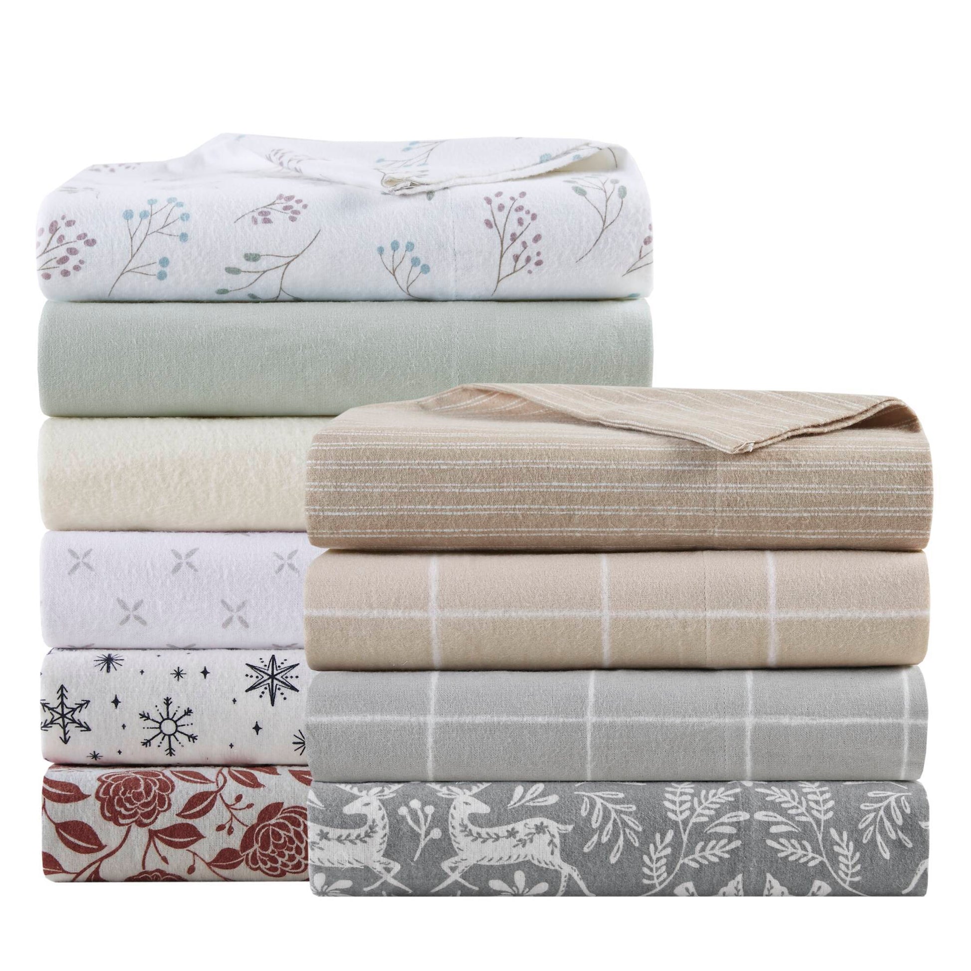 Cozy Cotton Flannel - King Printed Sheet Set - Sage Winter Fauna