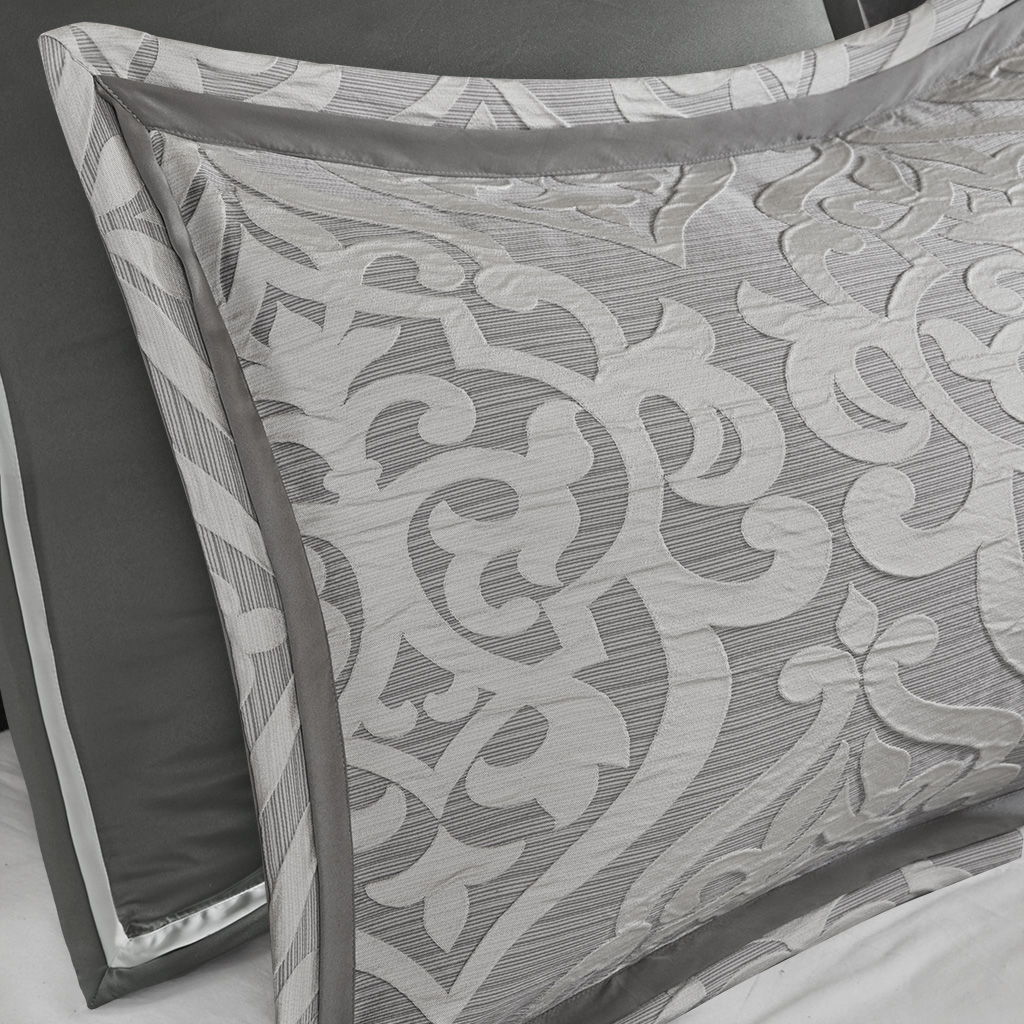 Odette - California King 8 Piece Comforter Set - Silver