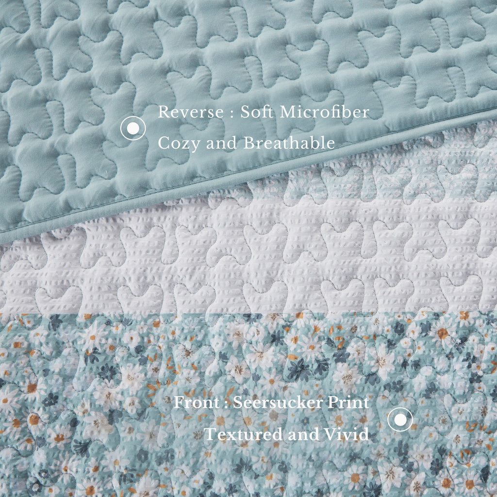 Caralie - 4 Piece Full Seersucker Coverlet Set With Throw Pillow - Aqua