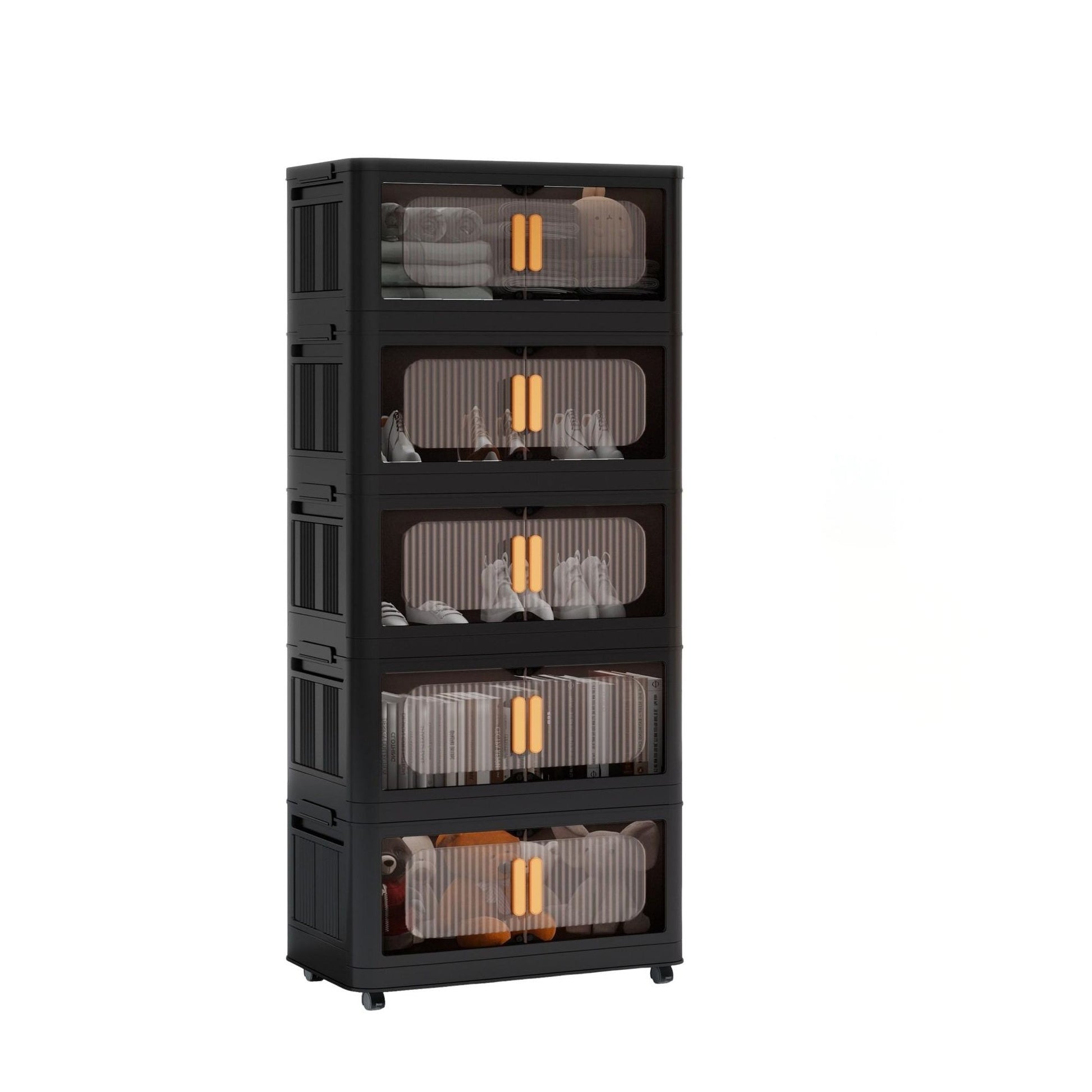 Folding Storage Cabinet With Magnetic Doors And Wheels