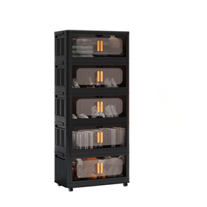 Folding Storage Cabinet With Magnetic Doors And Wheels