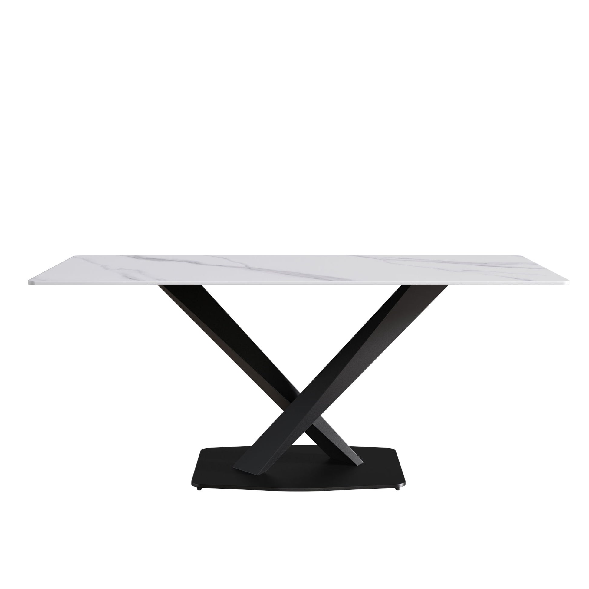 Modern Artificial Stone Straight Edge Metal X Leg Dining Table, 6 People