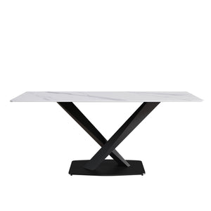 Modern Artificial Stone Straight Edge Metal X Leg Dining Table, 6 People