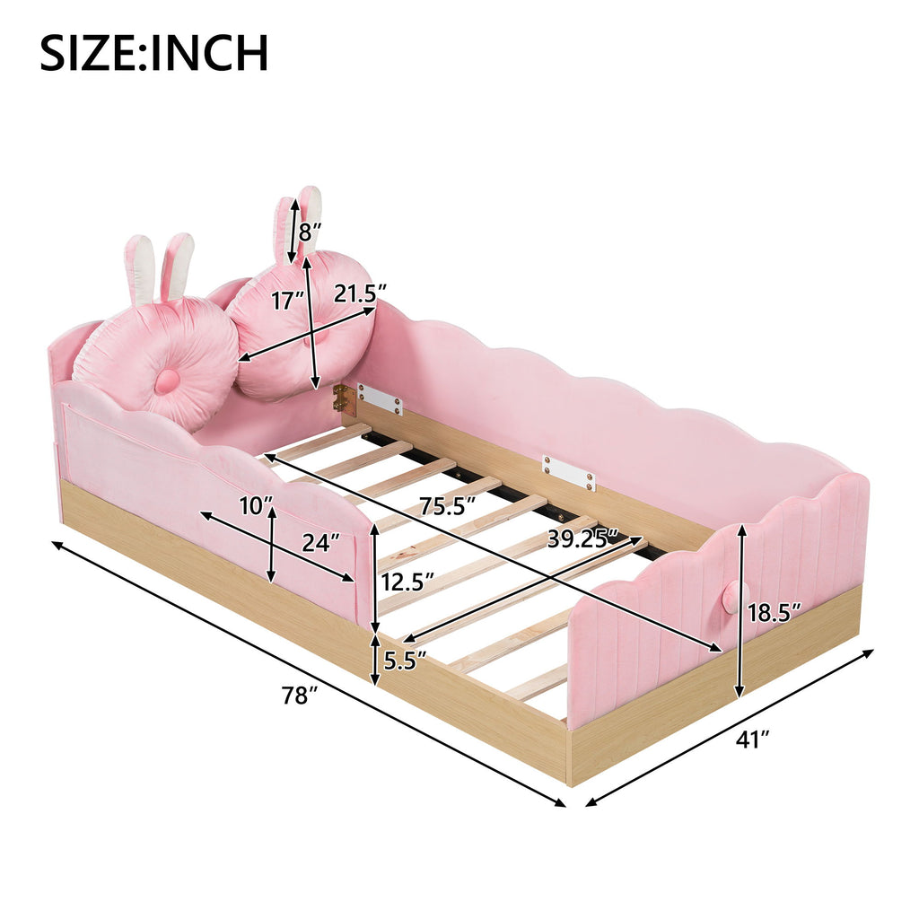 Platform Bed With Animal Pillows And Storage Bags