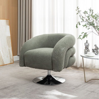 Modern Style Single Swivel Sofa Chair, Teddy Upholstered Single Sofa With Round And Fluffy Reading Chair, Suitable For Living Room