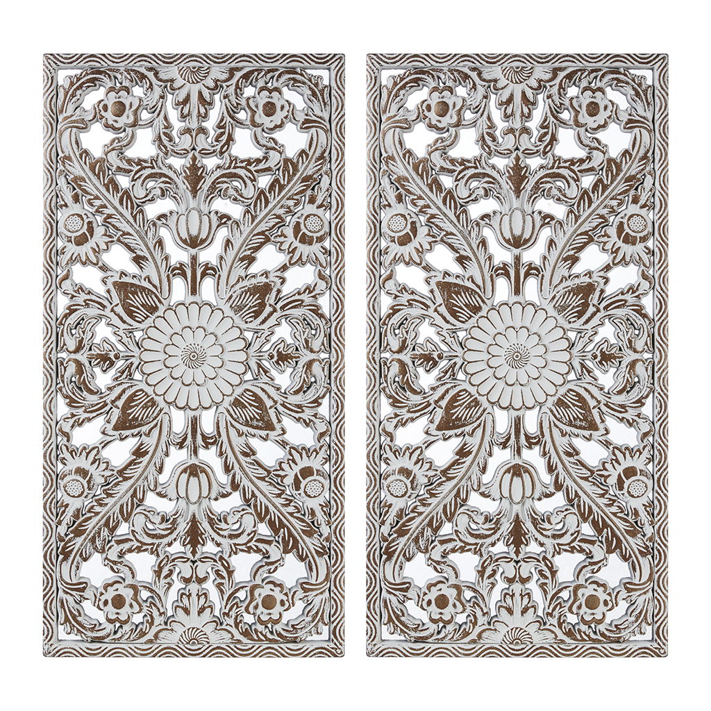 Botanical Panel - Botanical Panel Distressed Carved 2-Piece Wall Decor Set - Antique Brown