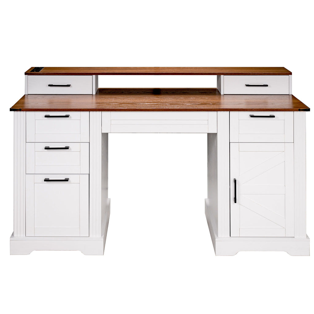 Office Desk With Charging Station & Storage Cabinet