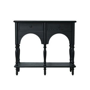 Accent Carved Console Table With Open Shelf And 2 Drawers For Living Room - Black