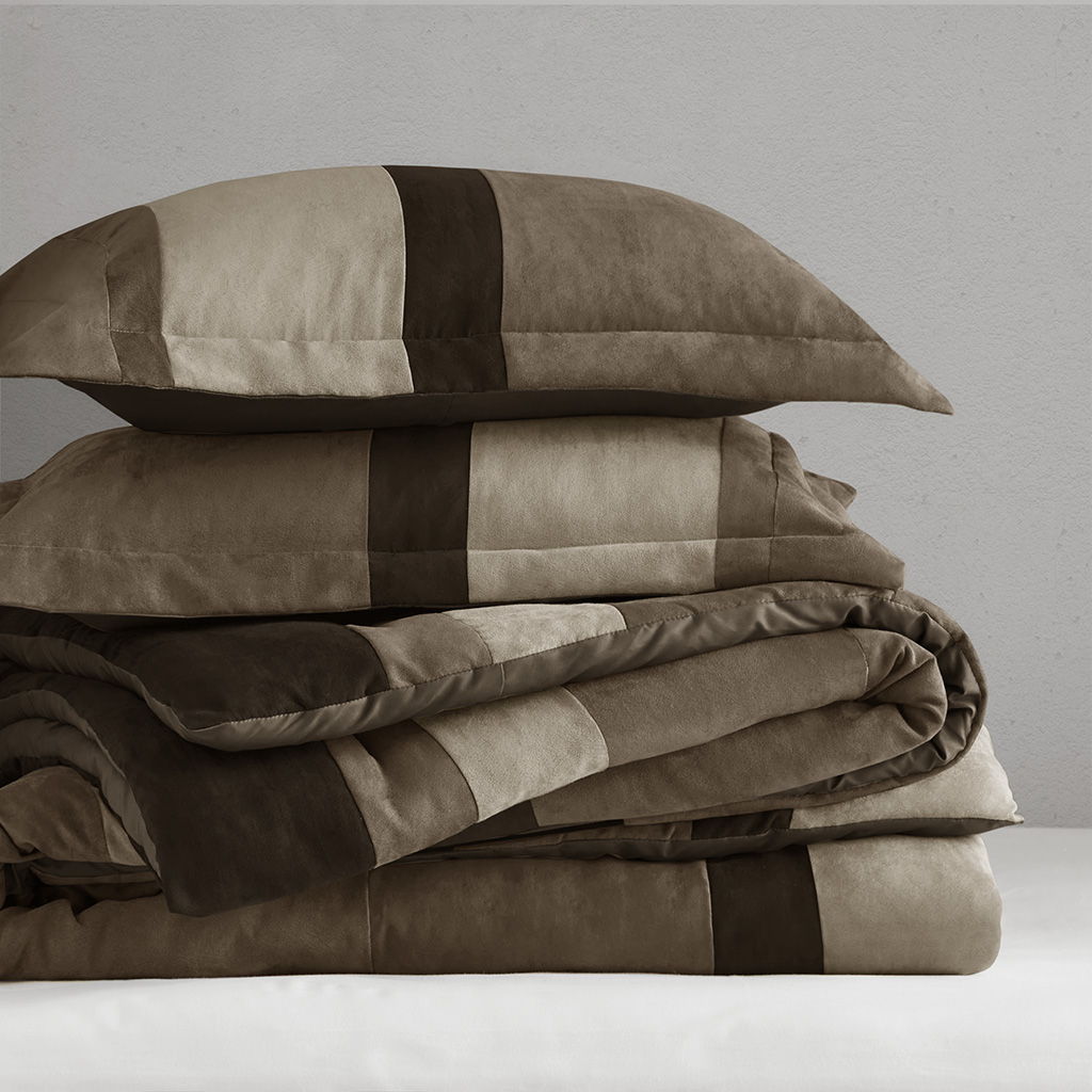 Boulder Stripe - King/California King Pieced Comforter Set - Brown