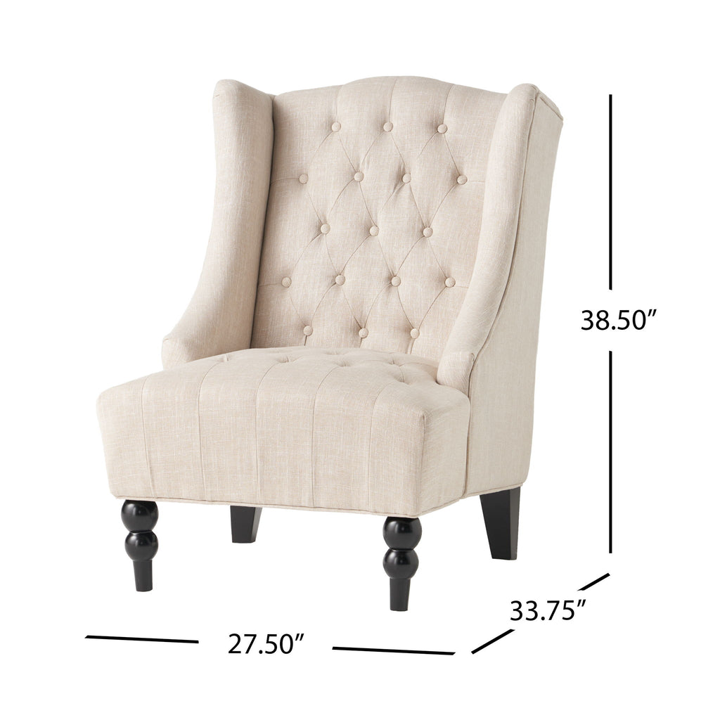 Contemporary Hi Back Club Chair With Wingback Design - Light Beige