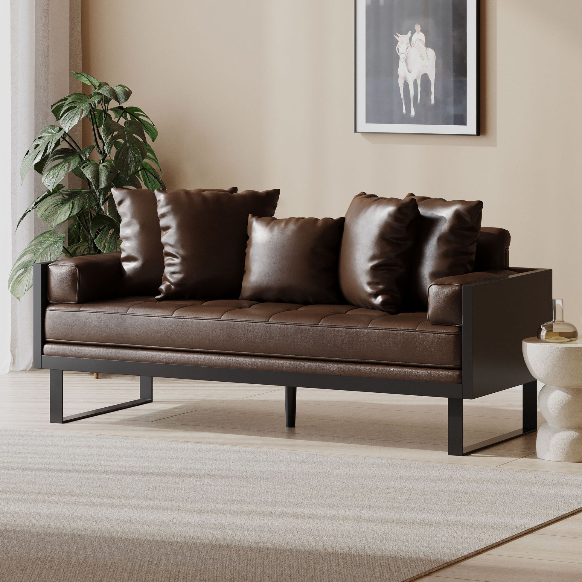 Contemporary Oversized Loveseat With Accent Pillow