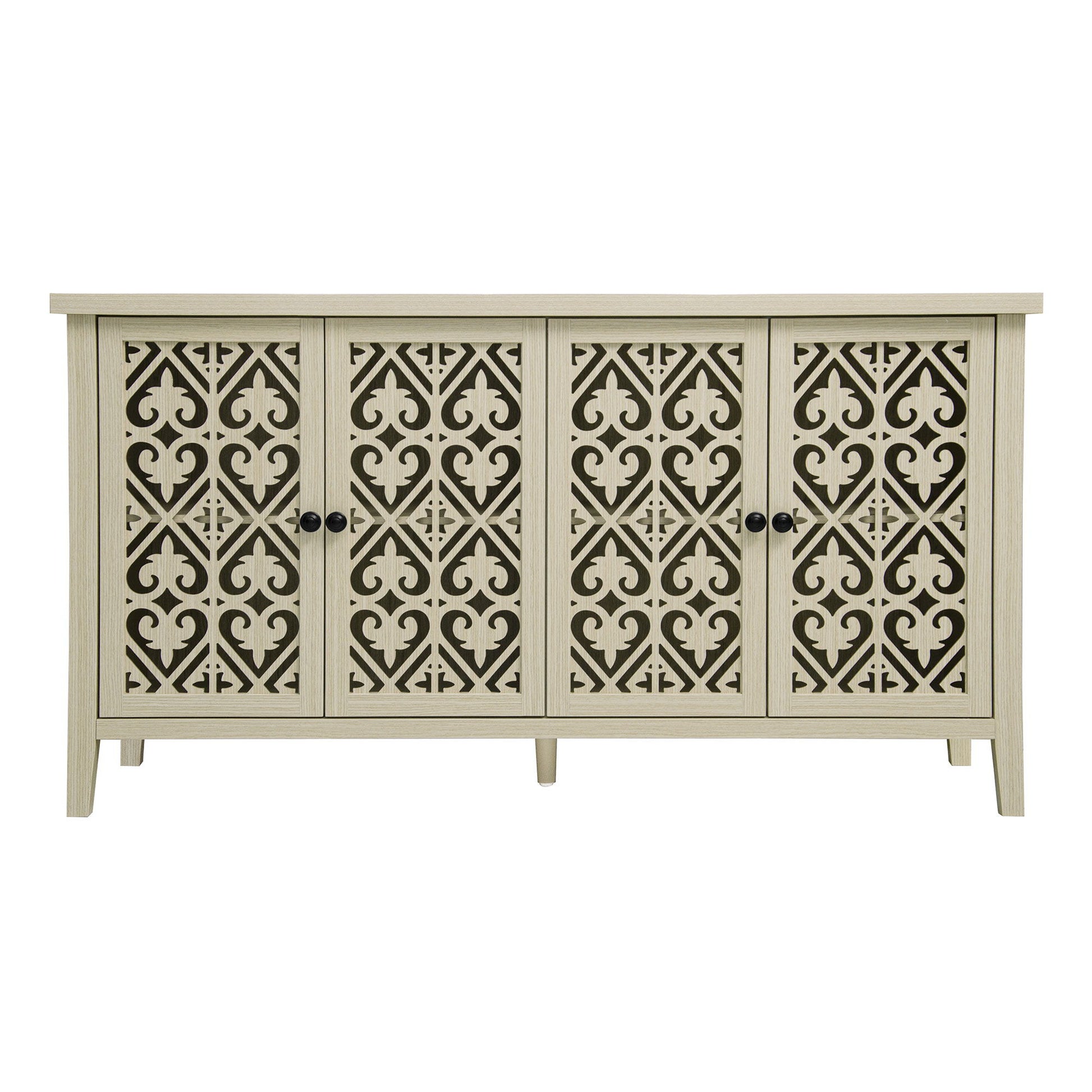 Hollowed Out Cabinet With 4 Doors, American Furniture, Suitable For Bedroom, Living Room, Study - Natural