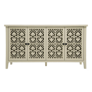 Hollowed Out Cabinet With 4 Doors, American Furniture, Suitable For Bedroom, Living Room, Study - Natural