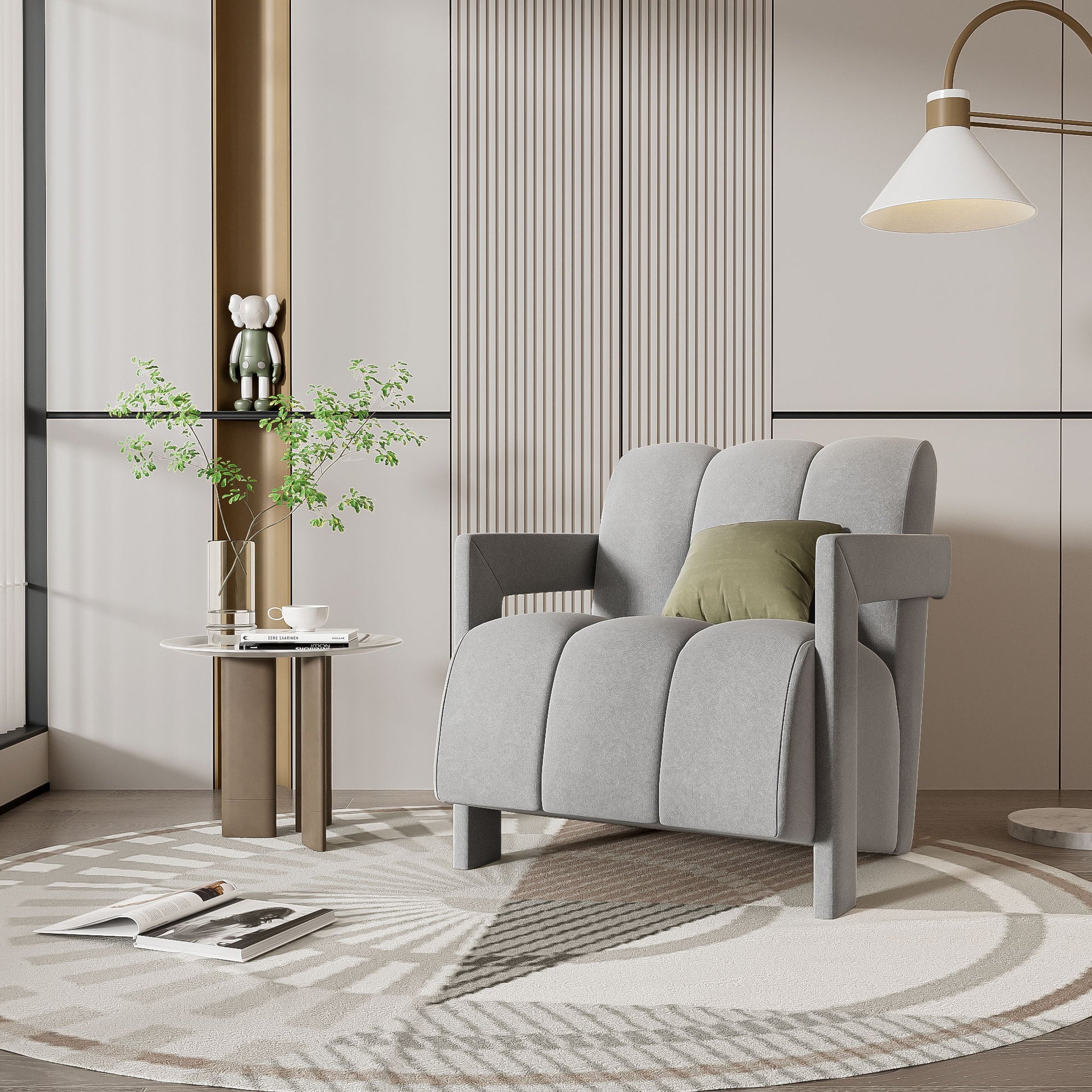 Modern Minimalist Leisure Armchair With L Shaped Armrests