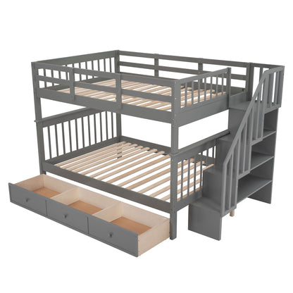 Stairway Bunk Bed With Drawer, Storage And Guard Rail For Bedroom