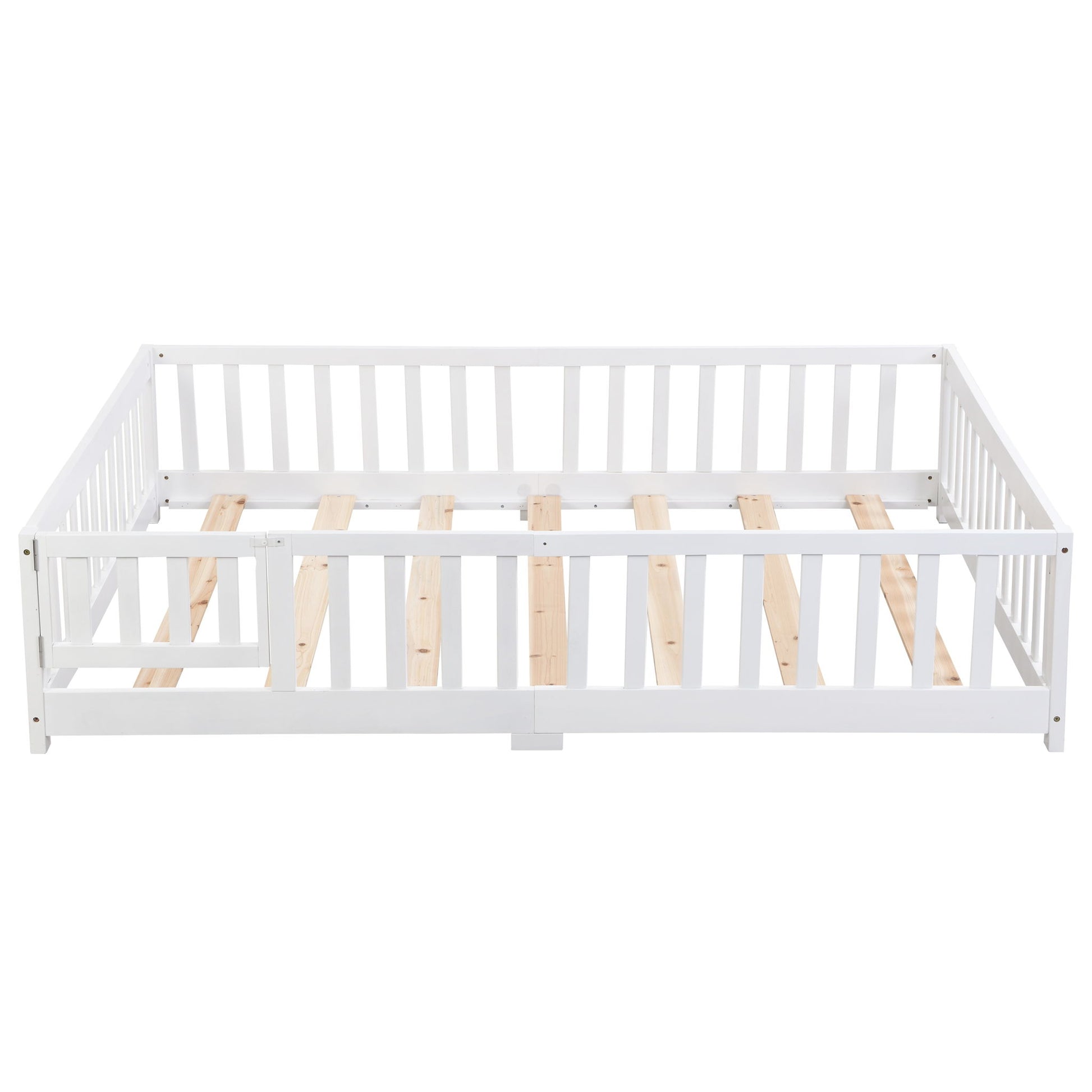 Solid Wood Floor Bed With Door And Fence For Children