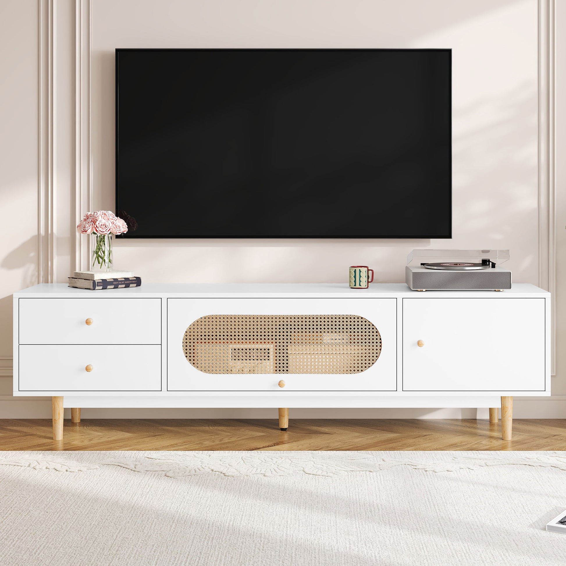 70" TV Stand With Drawers - White