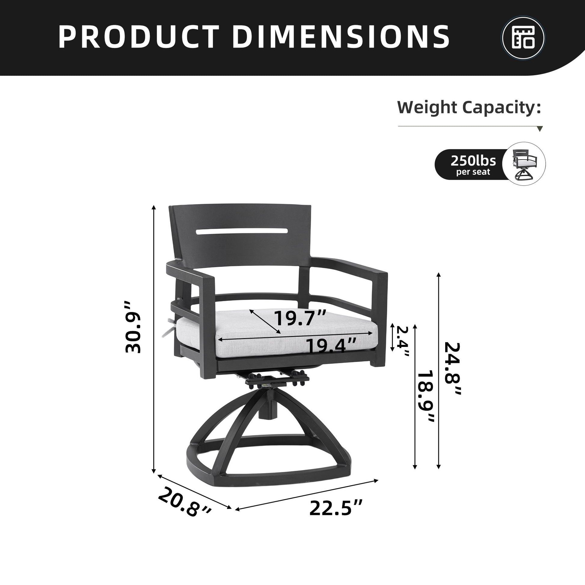 Outdoor Patio Swivel Rocker With Outdoor Grade Sunbrella Fabric Cushions (Set of 2) - Ember Black