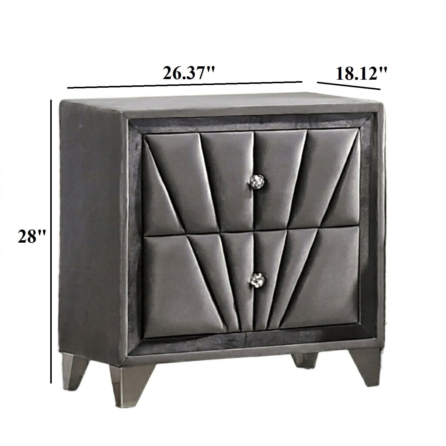 Nightstand, 2 Drawer Upholstered Frame - Gray