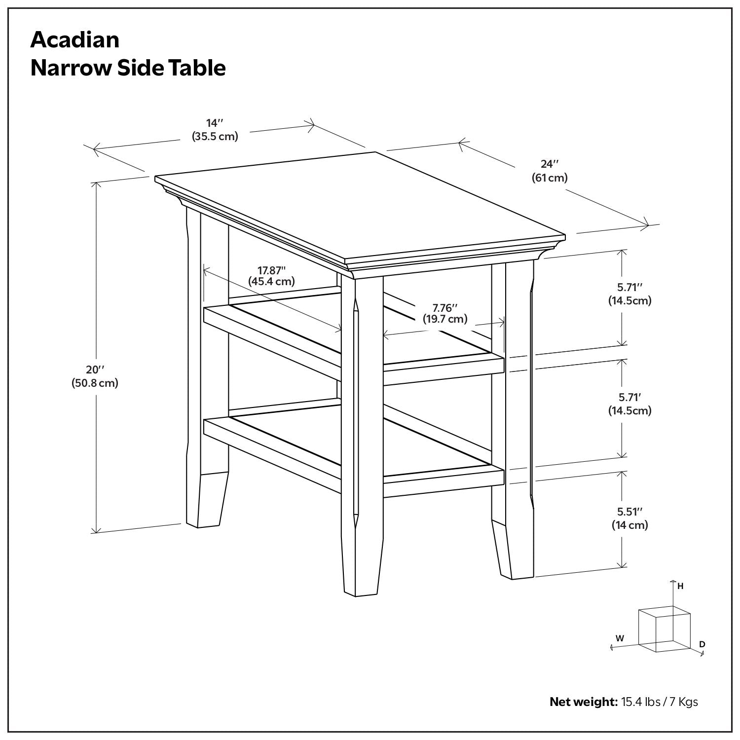 Acadian - Narrow Side Table, Handcrafted