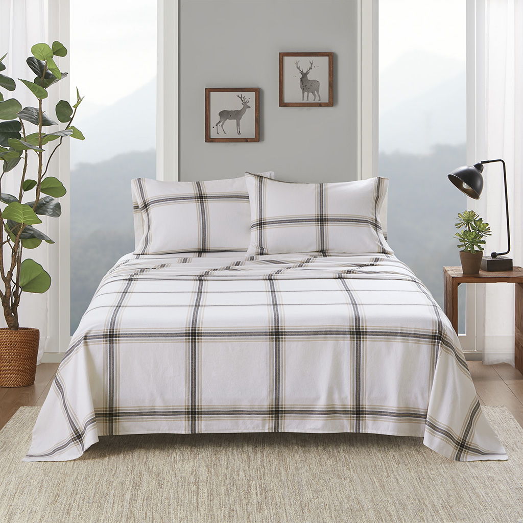 Flannel - 4 Piece Full Sheet Set - Tan Plaid