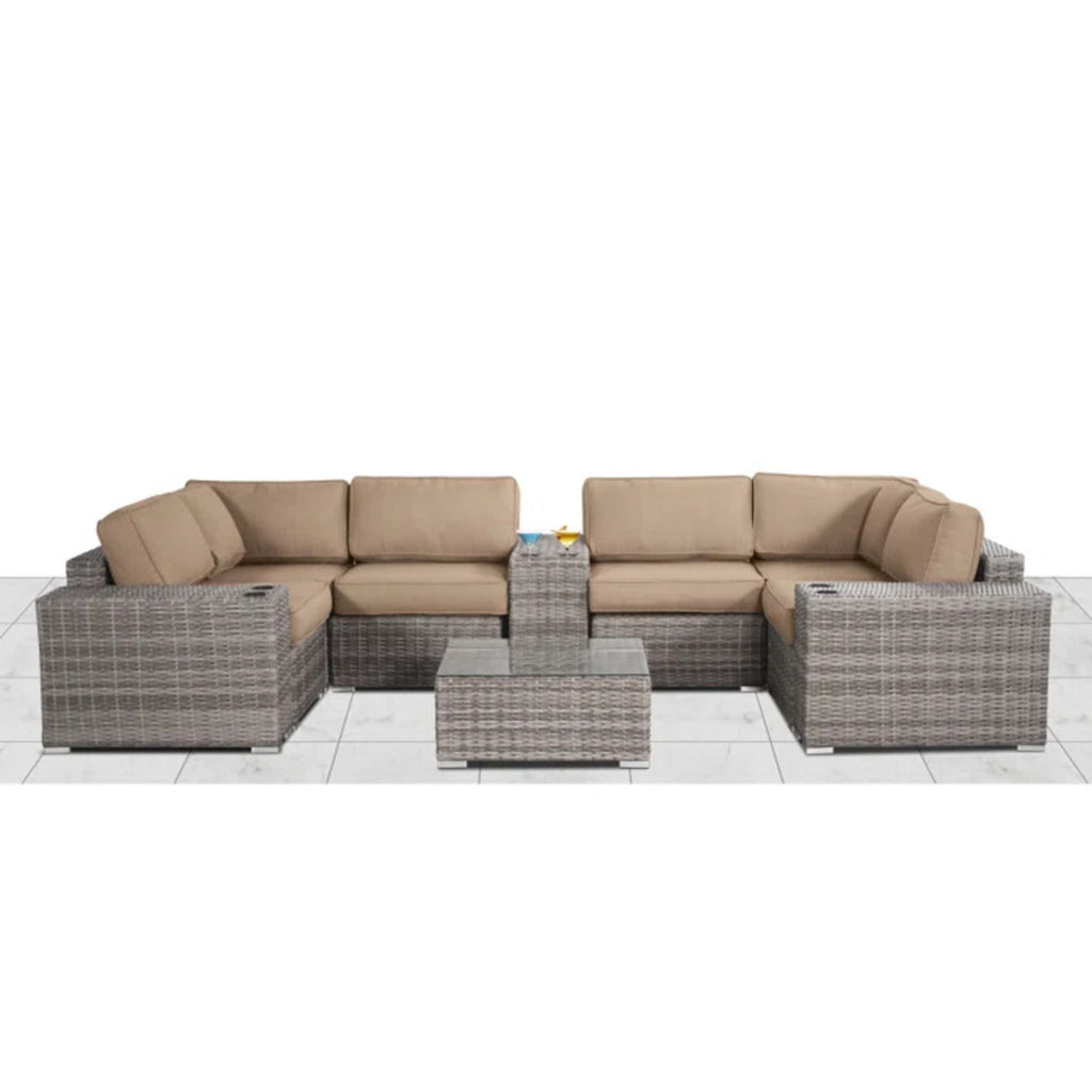 Modern Patio Rattan Sectional Set With Cushions