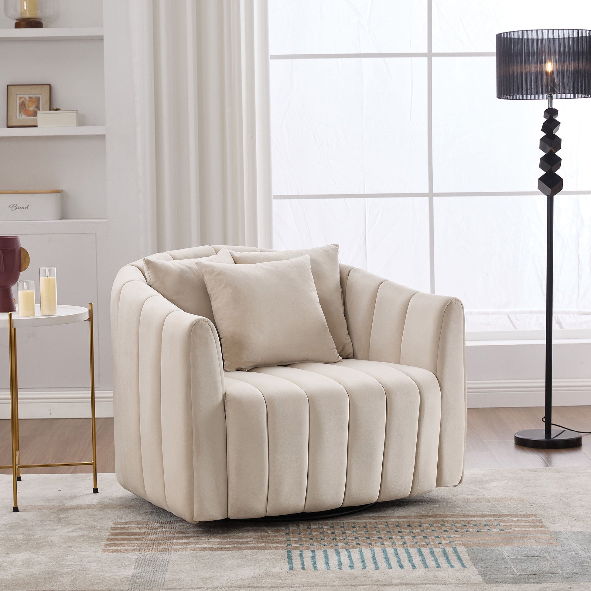 Upholstered Oversized 360° Swivel Accent Barrel Chair And Half Cozy Sofa With 3 Pillows
