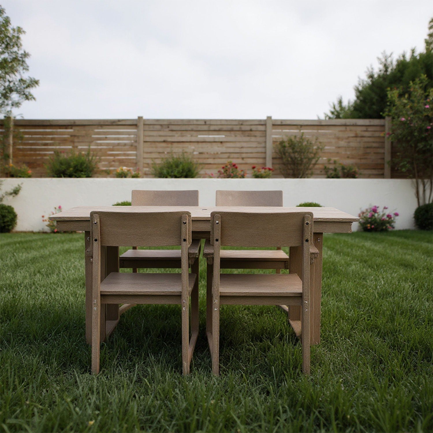 5 Piece Outdoor Dining Set, Table With Umbrella Hole And 4 Armrest Chairs