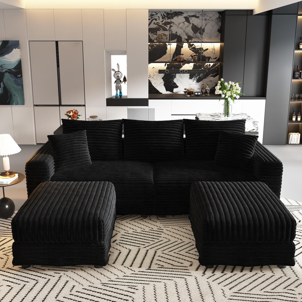 Deep Seat Convertible Sofa With Soft Pillows And Ottomans