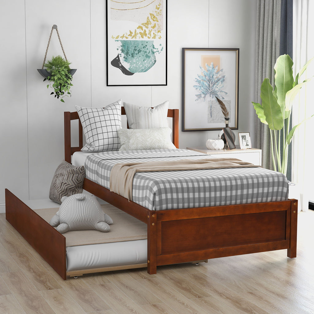 Platform Bed Wood Bed Frame With Trundle