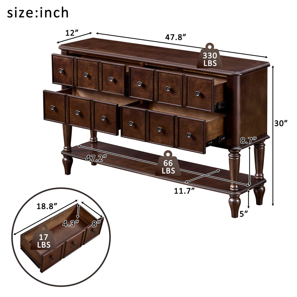 Console Table, Entryway Sofa Table With 4 Storage Drawers And Open Shelf - Espresso