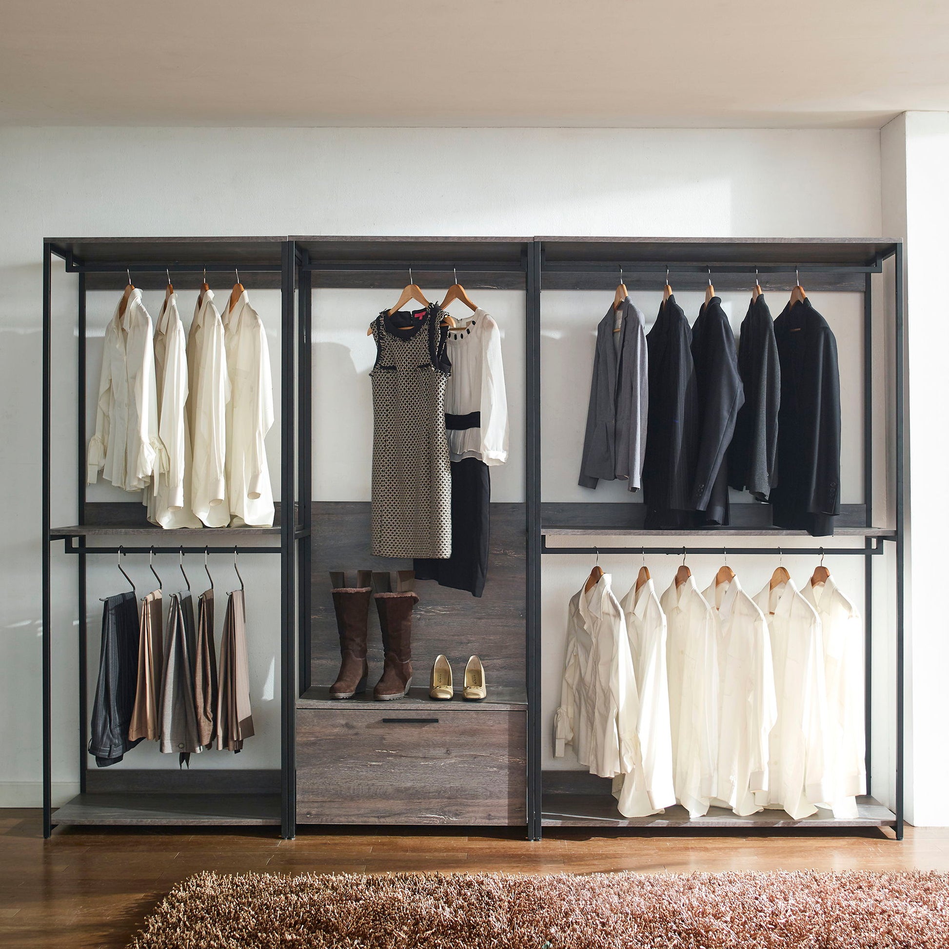 Monica - Wood Walk In Closet System & Modular Design Melamine - Rustic
