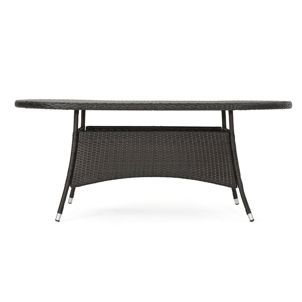 Outdoor Oval Dining Table With Silver Tipped Legs - Brown Multi
